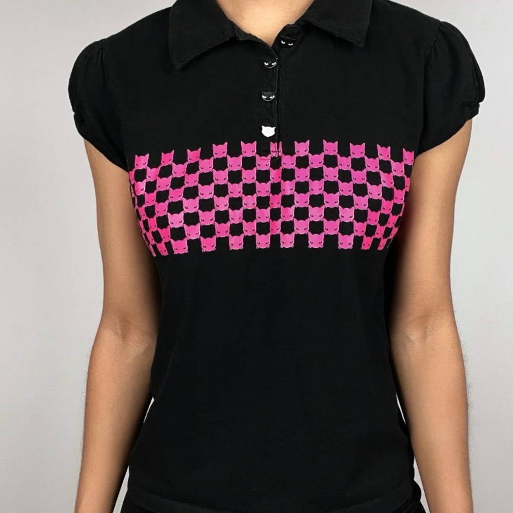 Emily The Strange Black and Pink Polo Top
